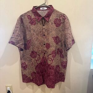 Rose Deep Purple and Brown Button Up Shirt